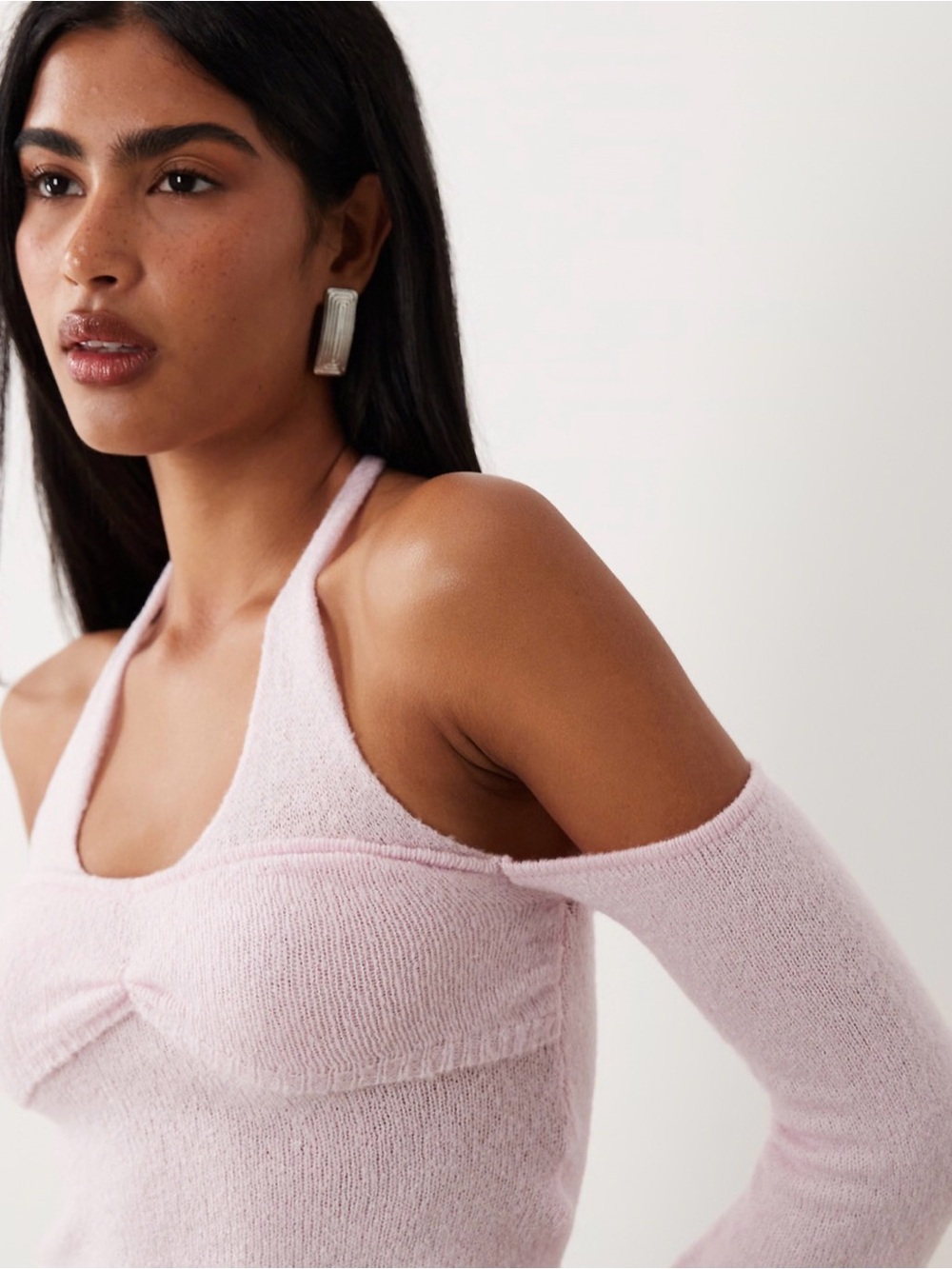 I.AM.GIA Light Pink Cold-Shoulder Halter Crop Sweater - Picture 3 of 10